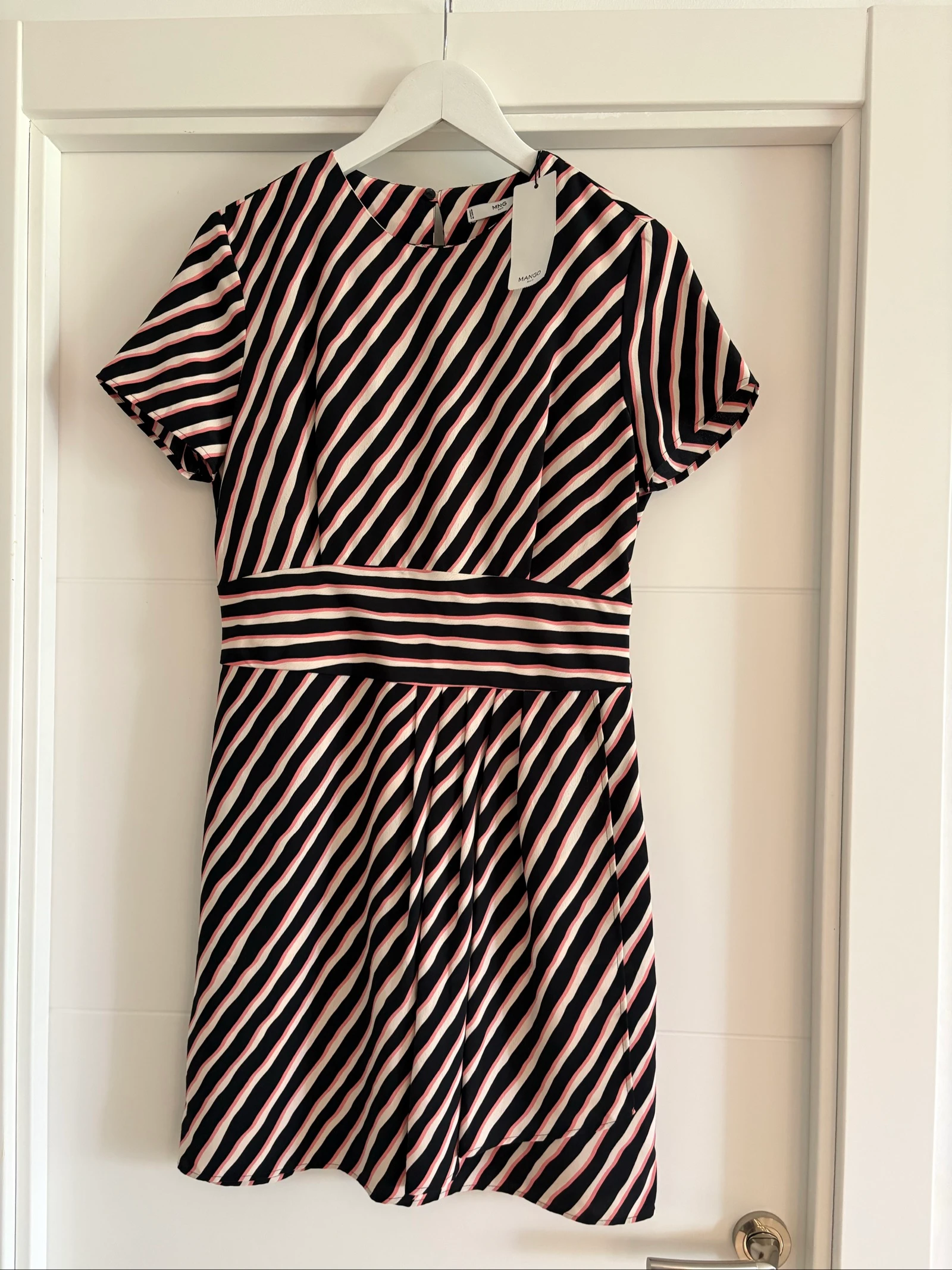 Robe Mango Suit rayée noire rose écrue – M – photo 2